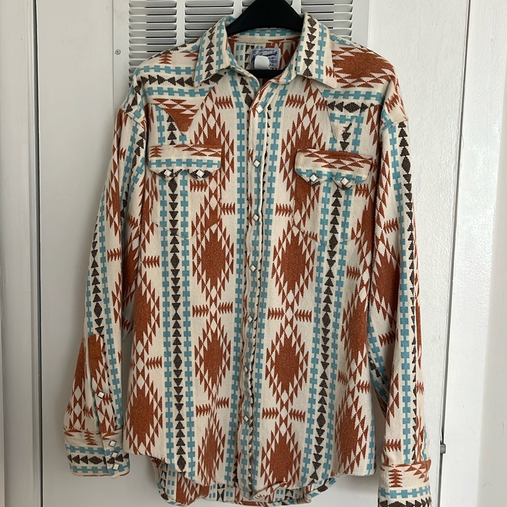 Rockmount 100% cotton heavy flannel Aztec sawtooth design men’s shirt Large